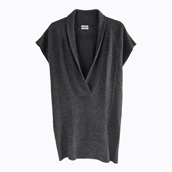 Madewell Long Charcoal Gray Plunge Sweater Wool Blend Tunic Short Sleeve Sz XS/S - Picture 1 of 6